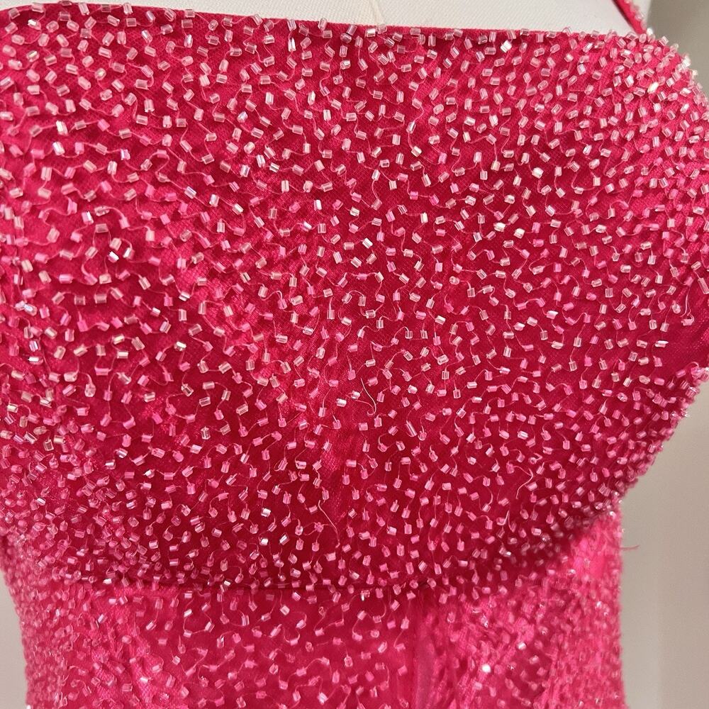 90s Y2k Caché Dress (6) Ethereal Fairy Beaded Hot Pink Barbie Sheer Prom Glam - Picture 7 of 10